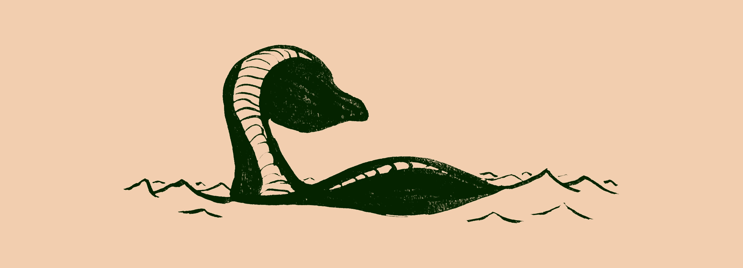 drawing of an indistinct sea serpent with most of its features in shadow