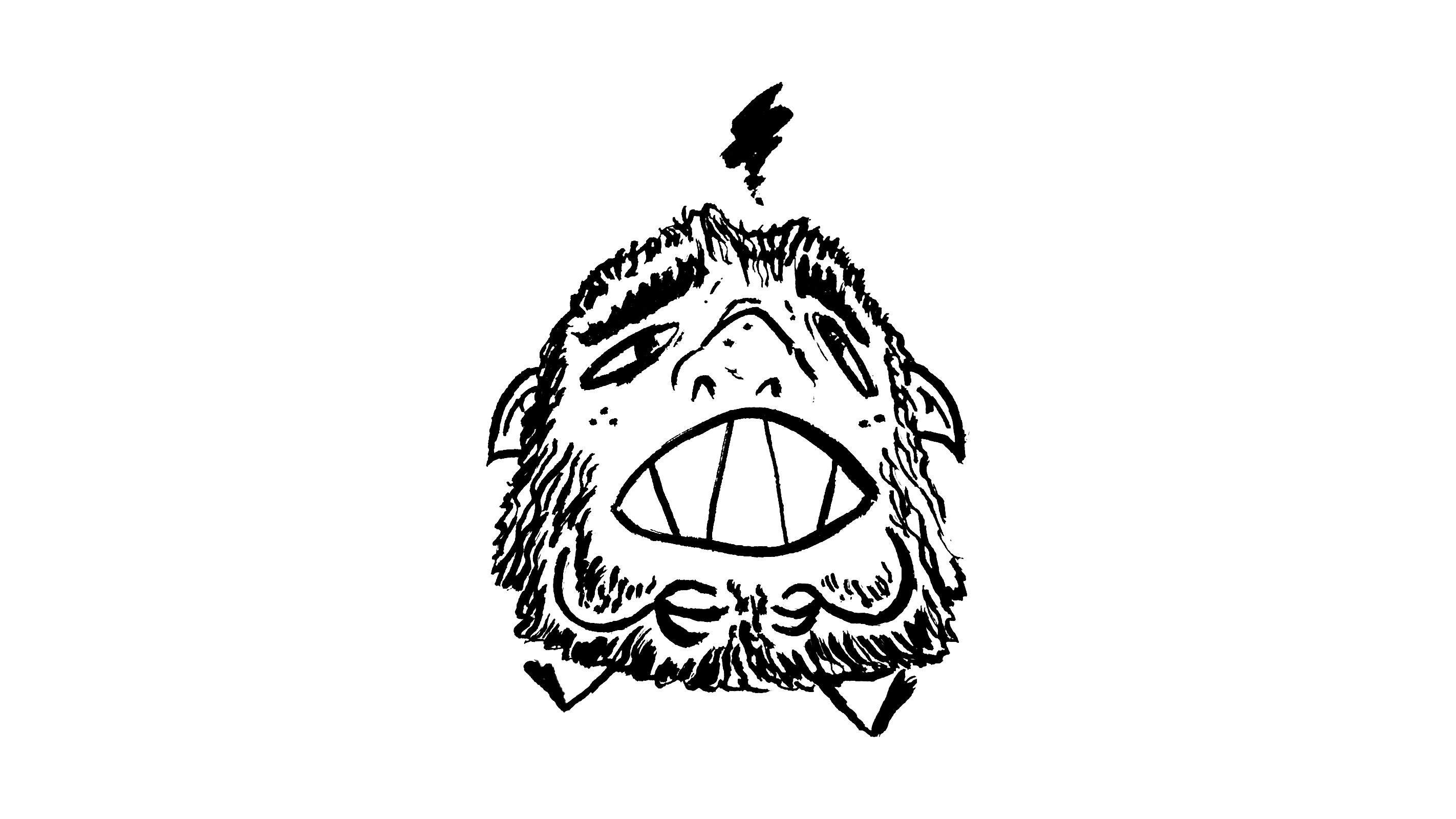 drawing of an upset furry goblin sitting down and holding its tummy