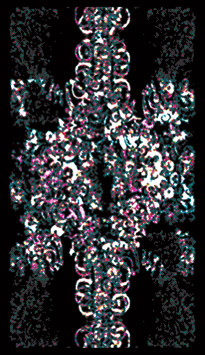 a stark, abstract drawing with digital filters of a knotted and tangled mass