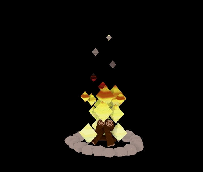 simple 3D model of a campfire with stylized diamonds as fire/smoke